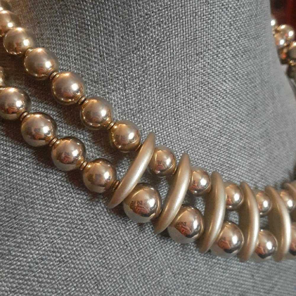 Vintage metal chain shiny gold tone bead multi st… - image 7