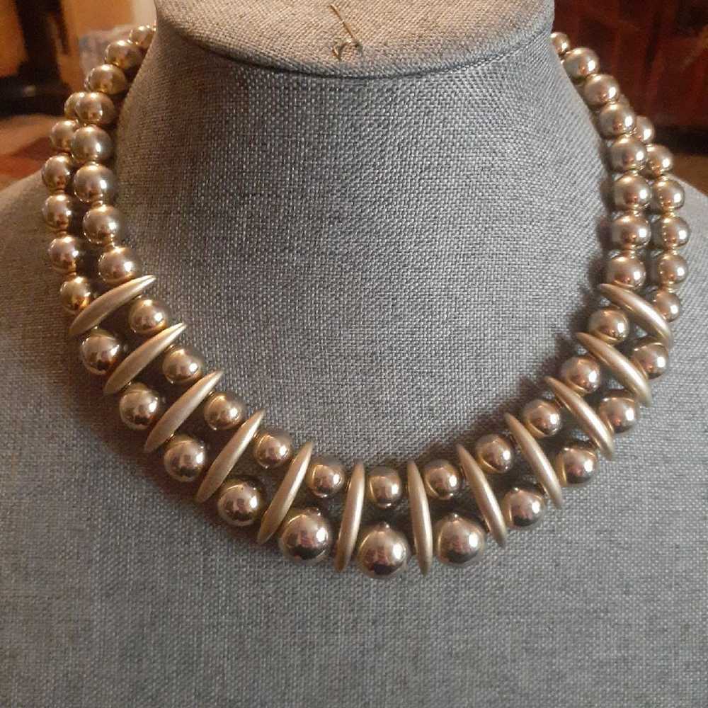 Vintage metal chain shiny gold tone bead multi st… - image 8