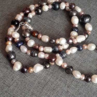 Genuine Baroque pearl multi color necklace w/Ster… - image 1