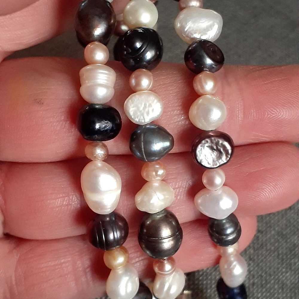 Genuine Baroque pearl multi color necklace w/Ster… - image 2