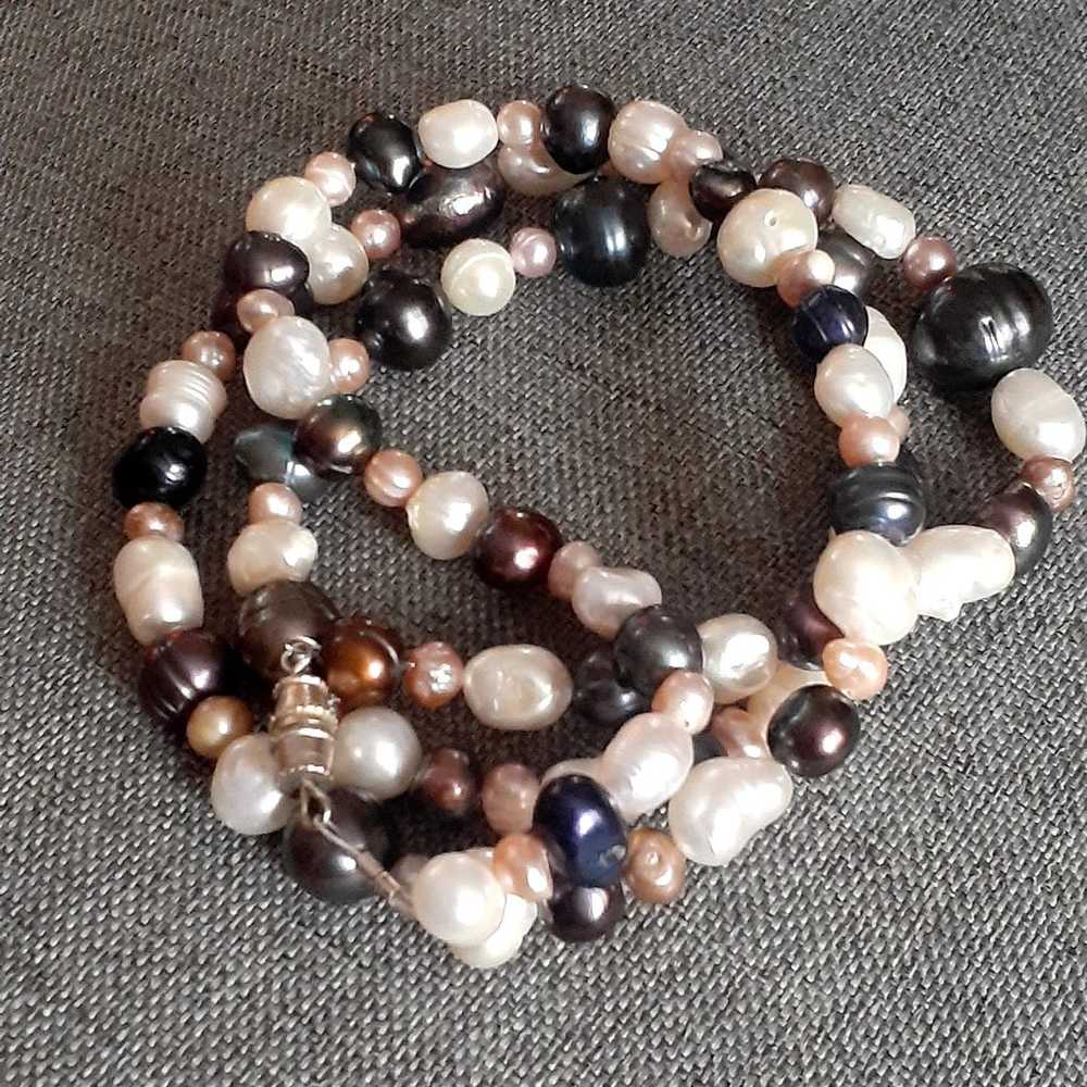 Genuine Baroque pearl multi color necklace w/Ster… - image 5