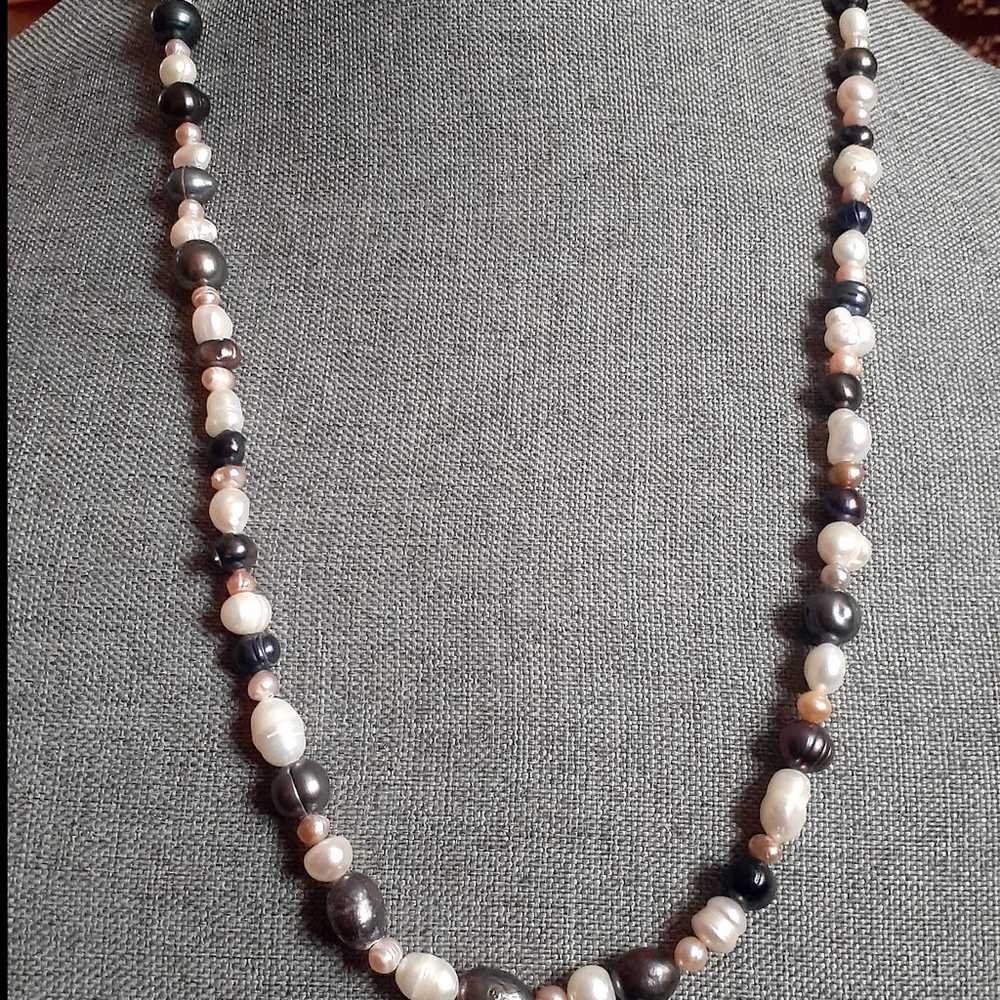 Genuine Baroque pearl multi color necklace w/Ster… - image 9