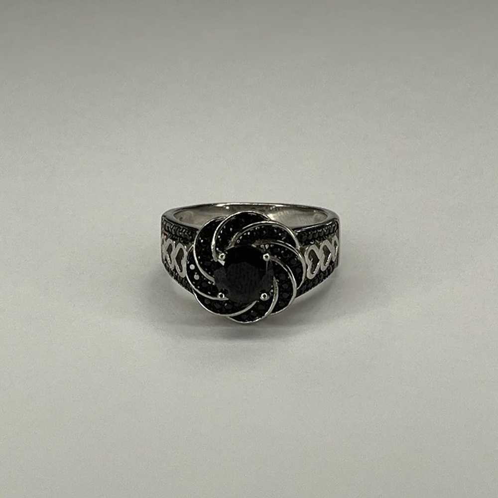 Sterling Silver Black Spinel Floral Ring - image 1