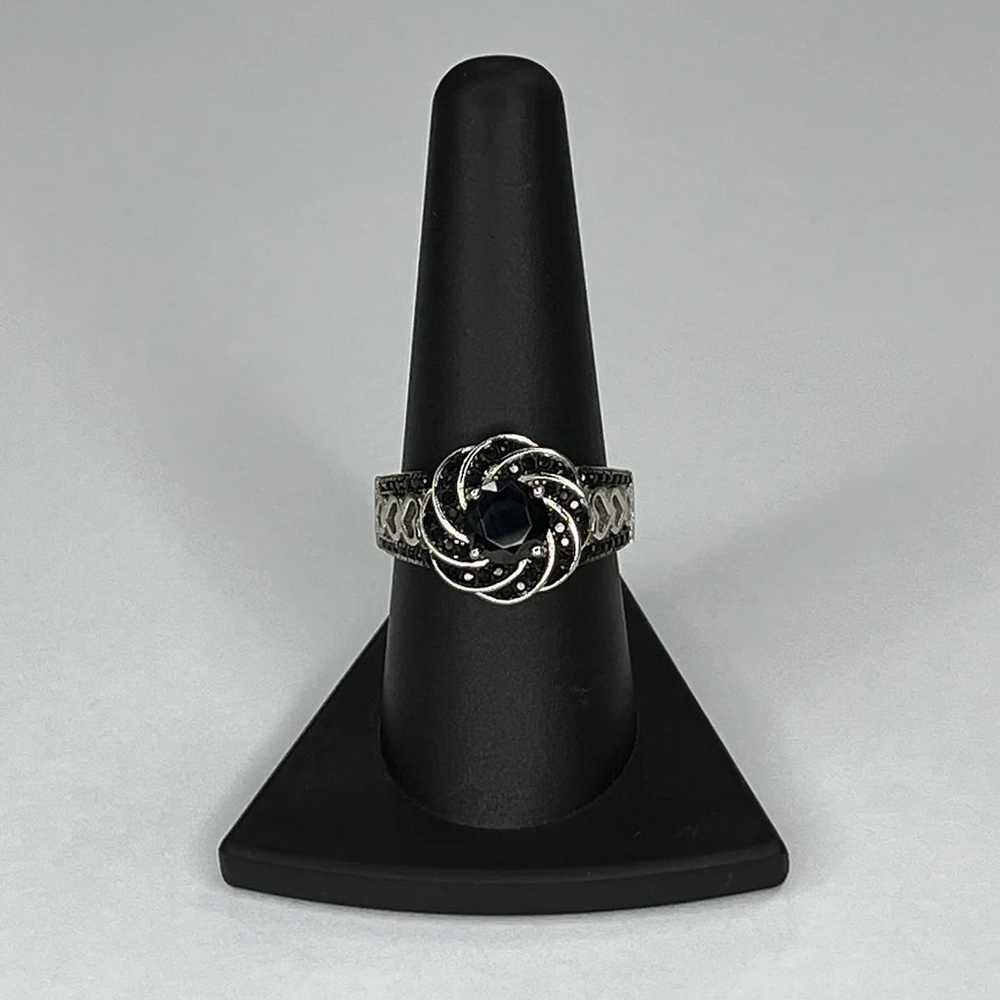 Sterling Silver Black Spinel Floral Ring - image 2