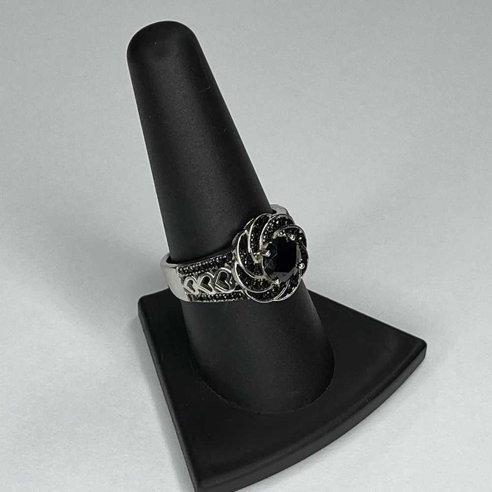 Sterling Silver Black Spinel Floral Ring - image 4