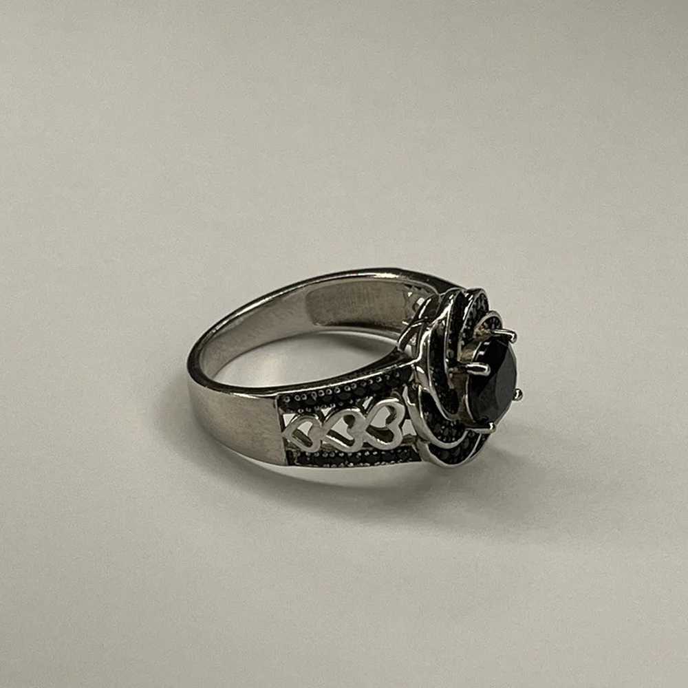 Sterling Silver Black Spinel Floral Ring - image 5