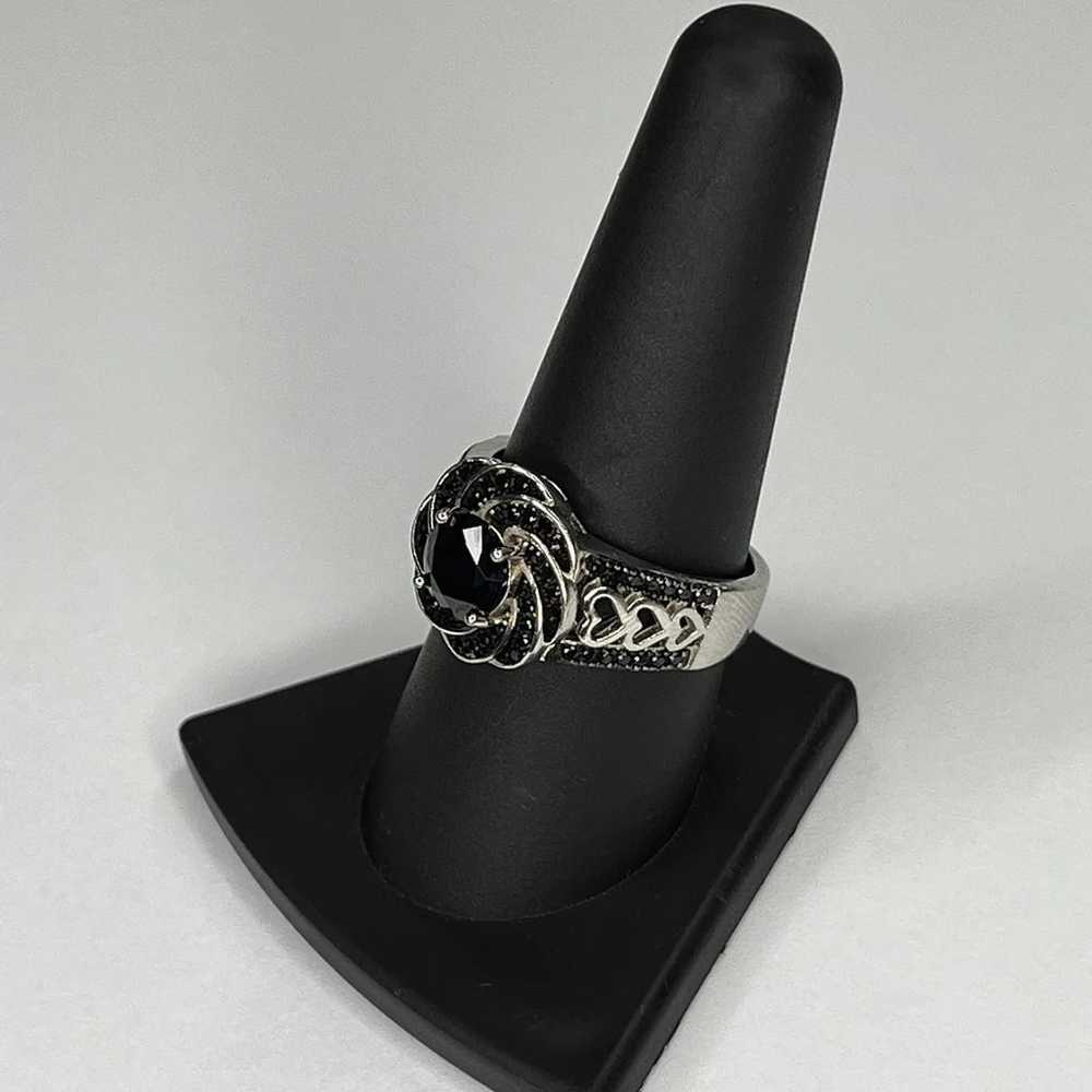 Sterling Silver Black Spinel Floral Ring - image 6
