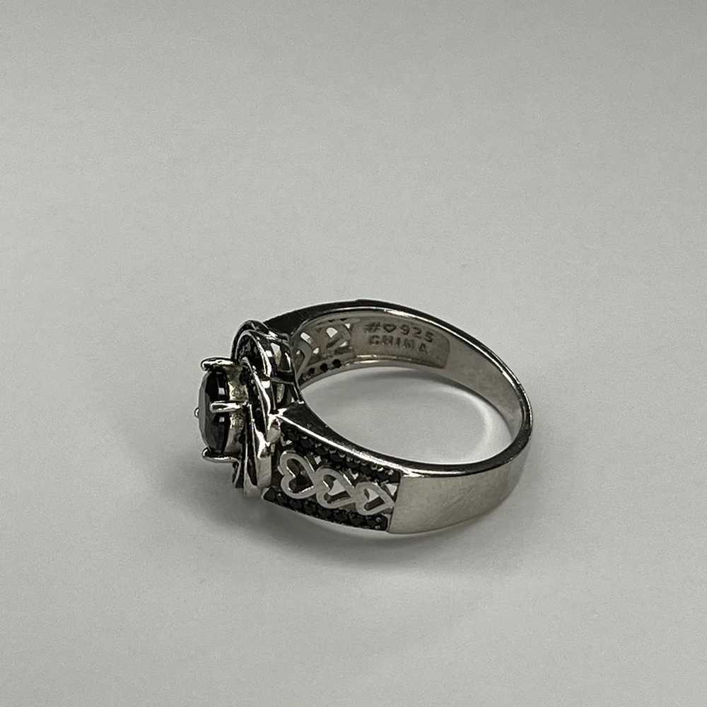 Sterling Silver Black Spinel Floral Ring - image 7