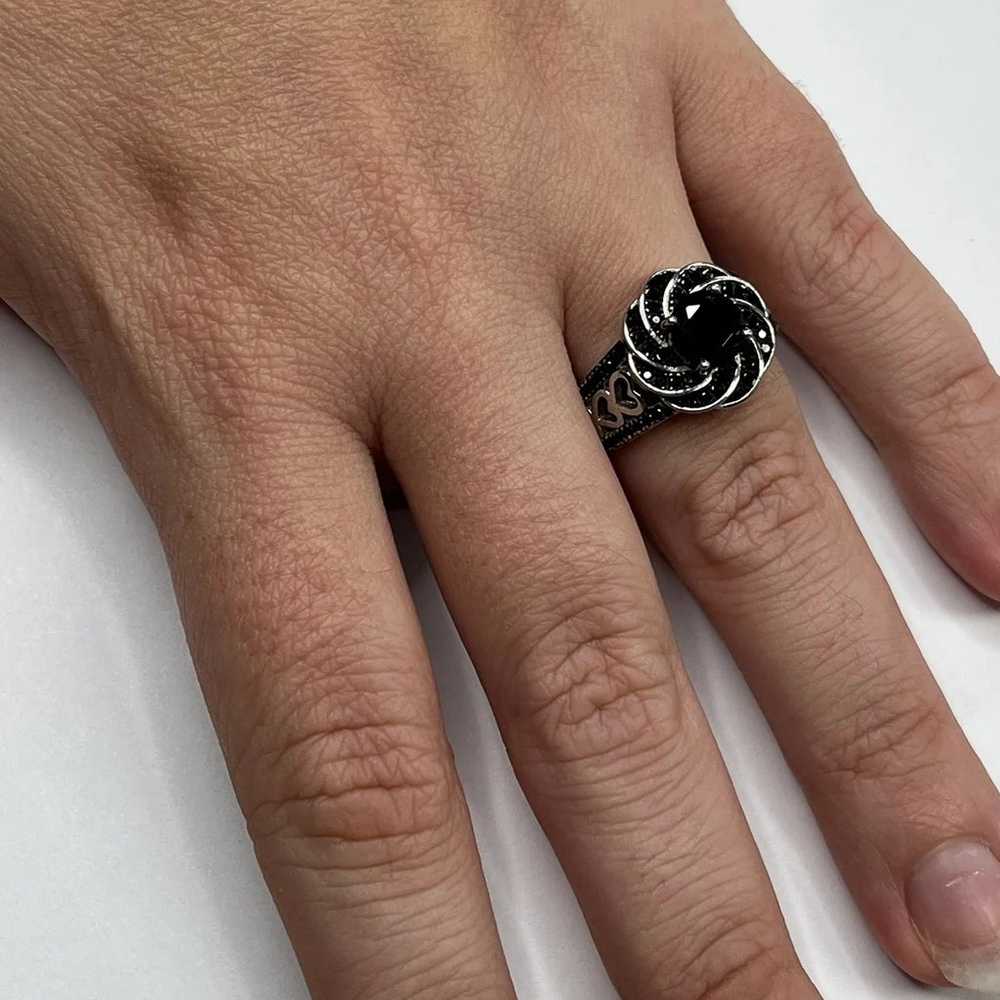 Sterling Silver Black Spinel Floral Ring - image 8