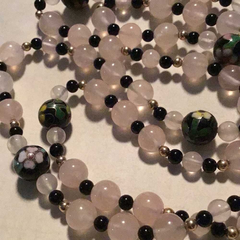 Pink quartz and cloisonné necklace - image 8