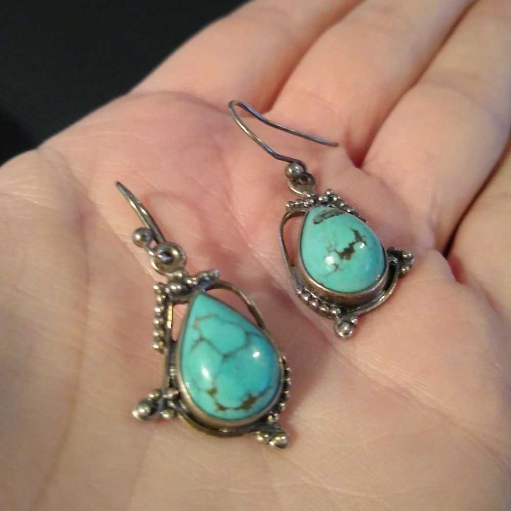VTG Sterling Silver & Turquoise Earrings - image 2