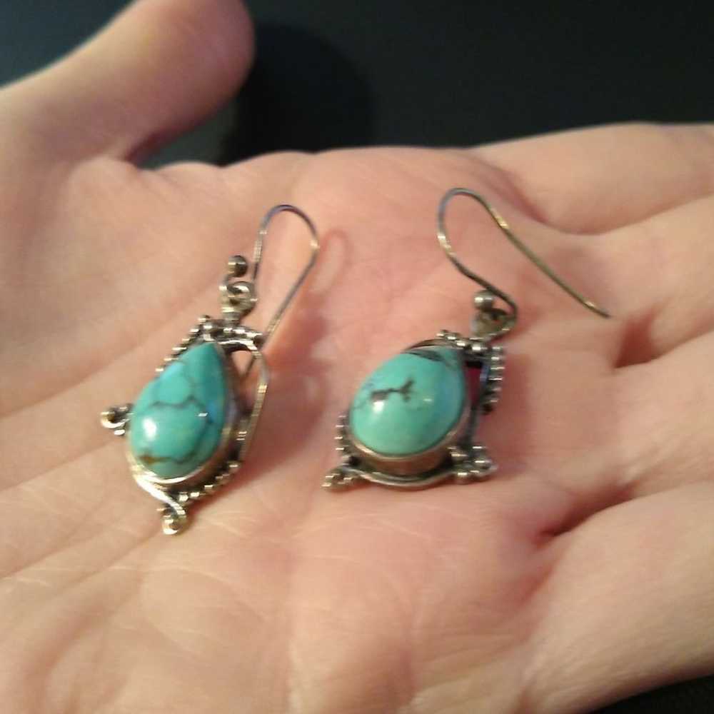 VTG Sterling Silver & Turquoise Earrings - image 3