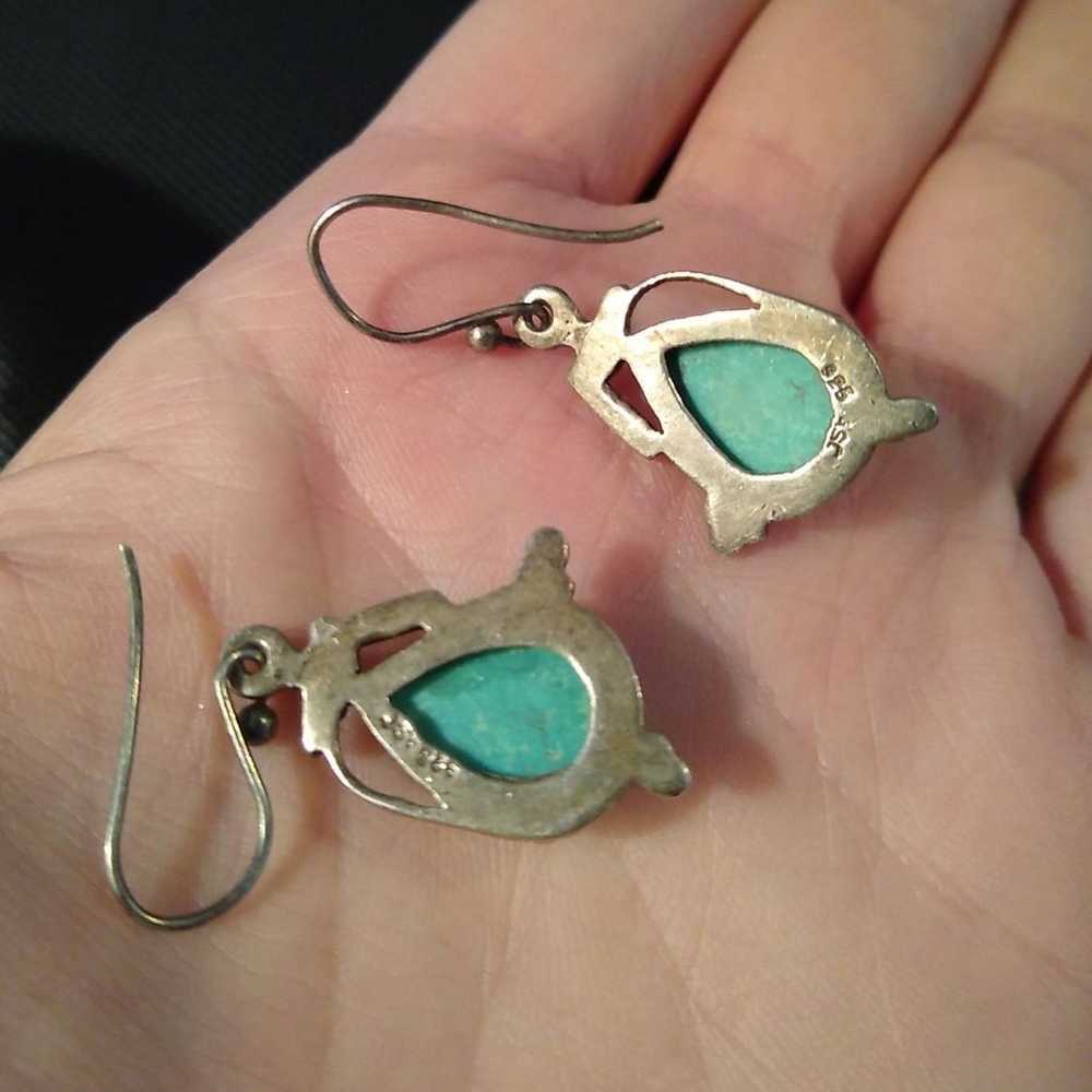 VTG Sterling Silver & Turquoise Earrings - image 4