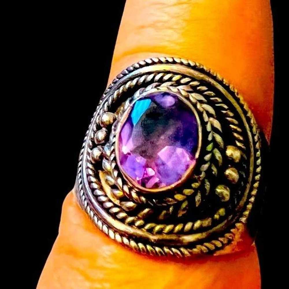 925 Sterling Oval Amethyst Solitaire Ring Size 8.… - image 1