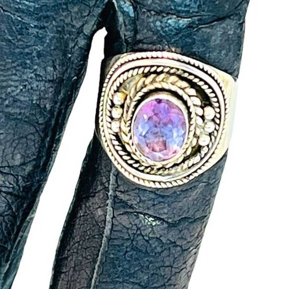 925 Sterling Oval Amethyst Solitaire Ring Size 8.… - image 2