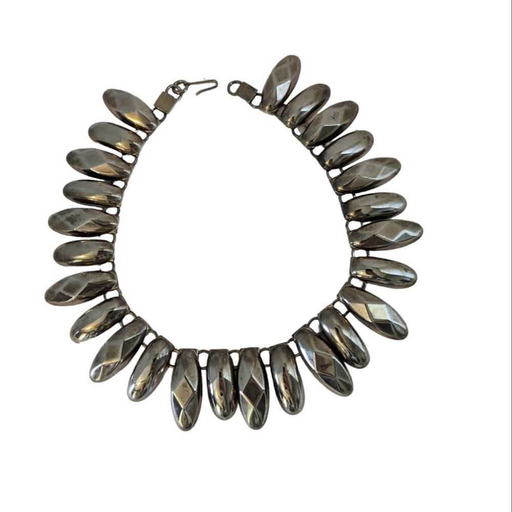 Vintage 80s Maximalist Faceted Silver Tone Tribal… - image 4