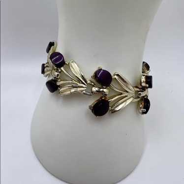 Vintage Beautiful Gold Tone Bracelet with Purple … - image 1