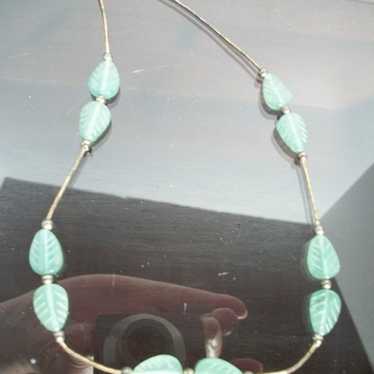 Vintage Jade Necklace, hand carved, Green - image 1