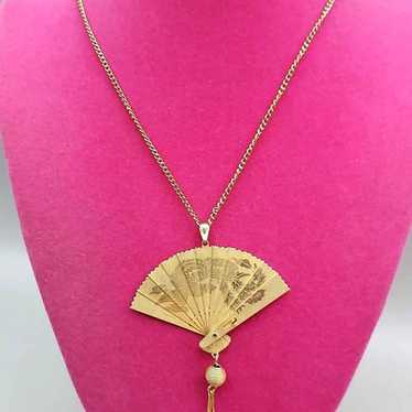 Double Pictured Movable Fan Pendant Necklace - image 1
