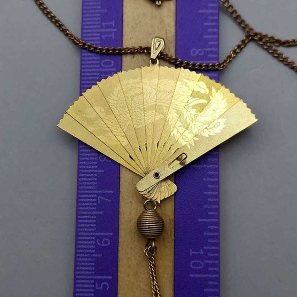 Double Pictured Movable Fan Pendant Necklace - image 4