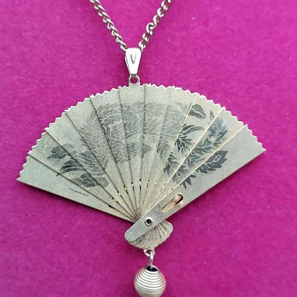 Double Pictured Movable Fan Pendant Necklace - image 5