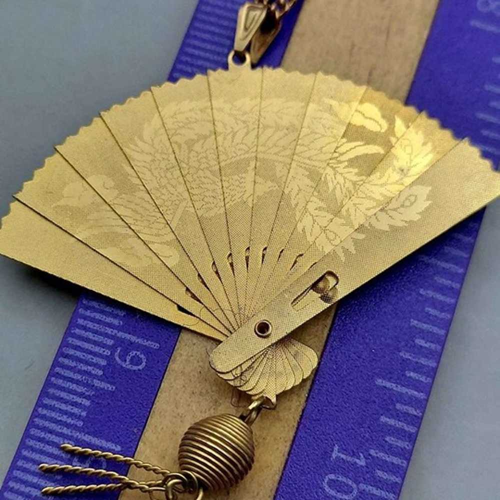 Double Pictured Movable Fan Pendant Necklace - image 7
