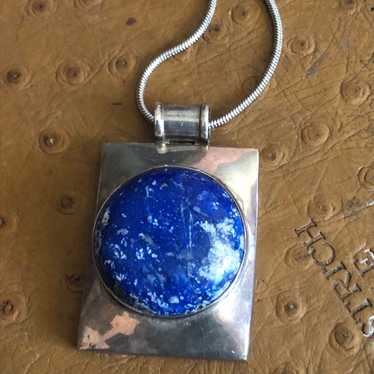 Lapis and silver 950 Mexican large pendent beauti… - image 1