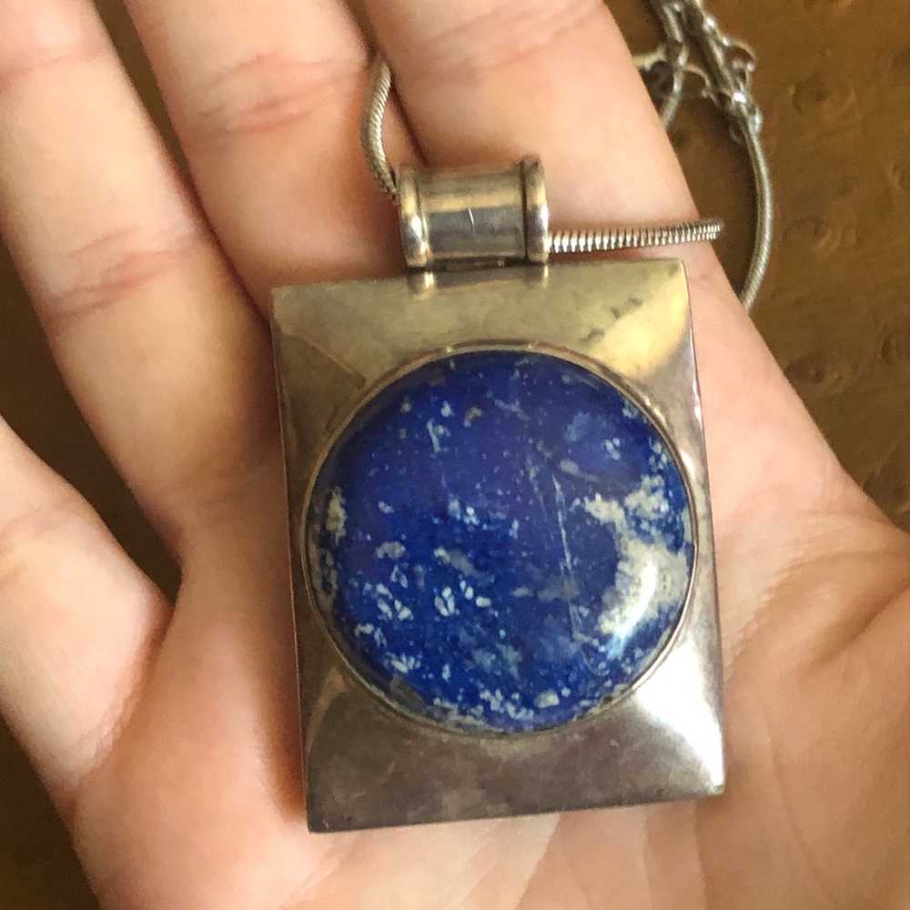 Lapis and silver 950 Mexican large pendent beauti… - image 4