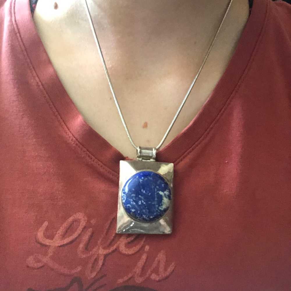 Lapis and silver 950 Mexican large pendent beauti… - image 5