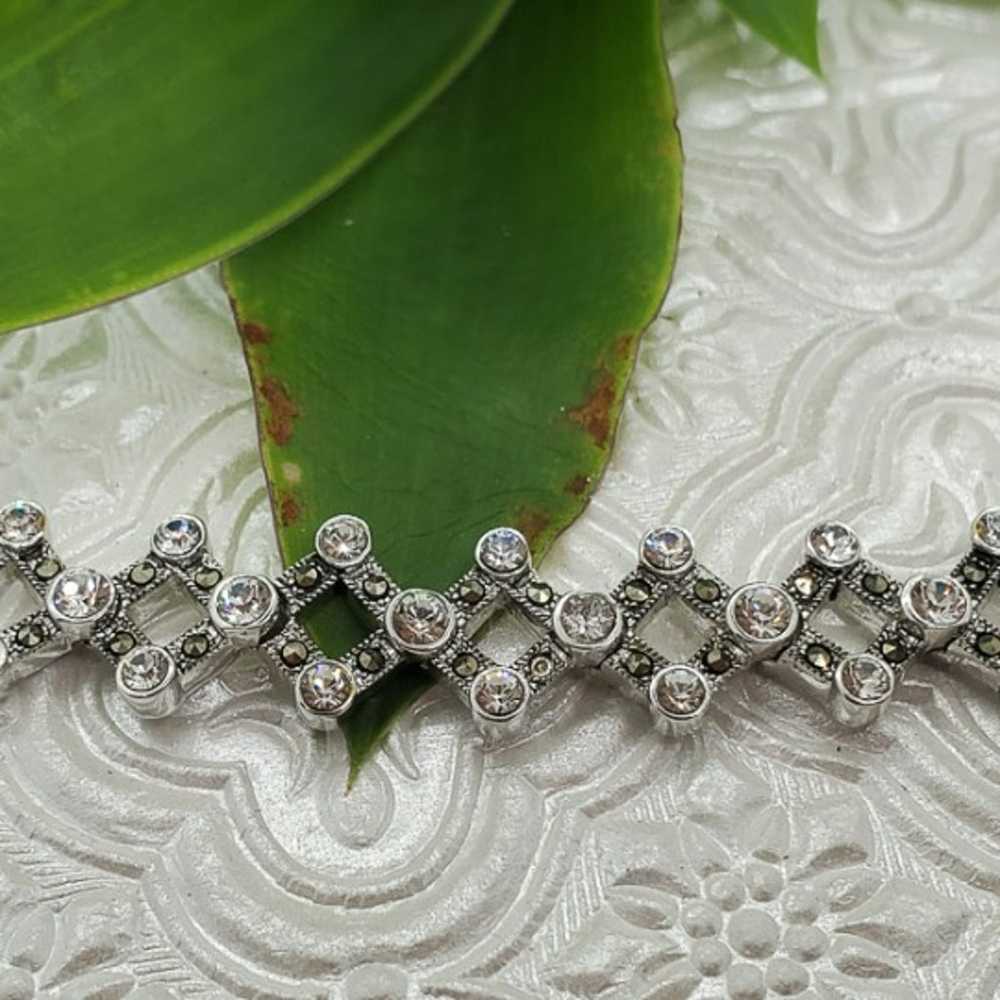 Vintage Sterling Silver Rhinestone Bracelet #50 - image 3