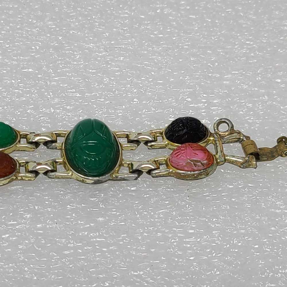 Vintage Carved Scarab Bracelet - image 2