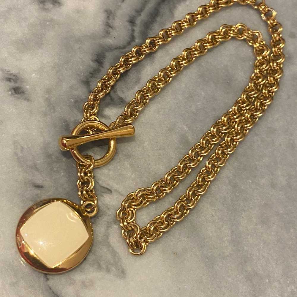 Vintage Monet Gold Tone Necklace W Beige Stone - image 1