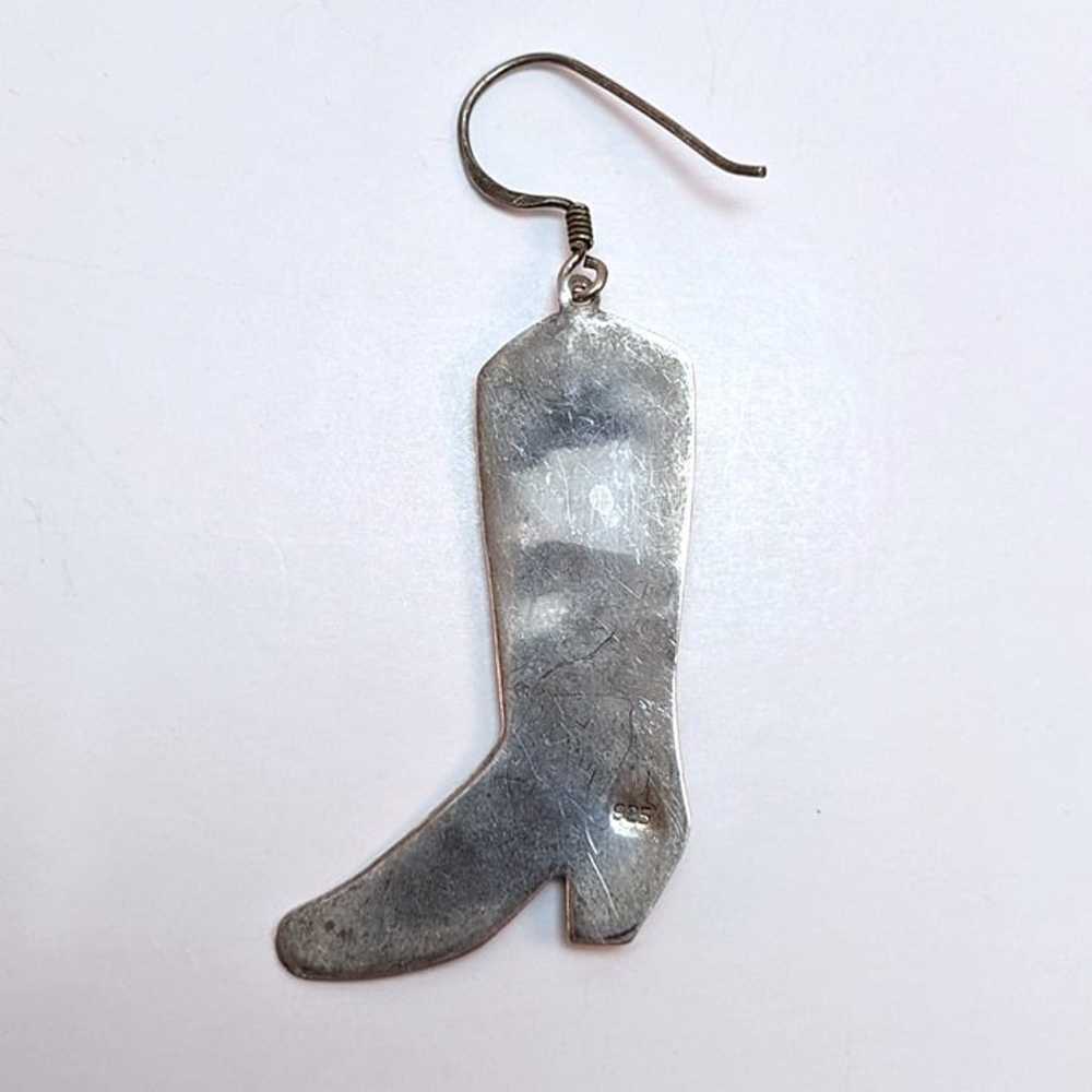 Vintage Sterling Silver Cowboy Boot Earrings Turq… - image 3