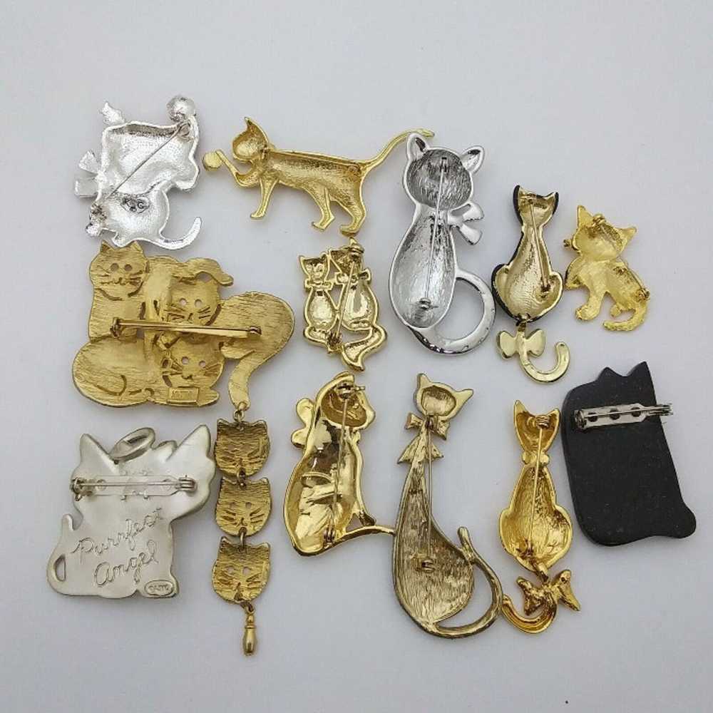 huge lot of vintage costume jewelry cat pin brooch - image 10