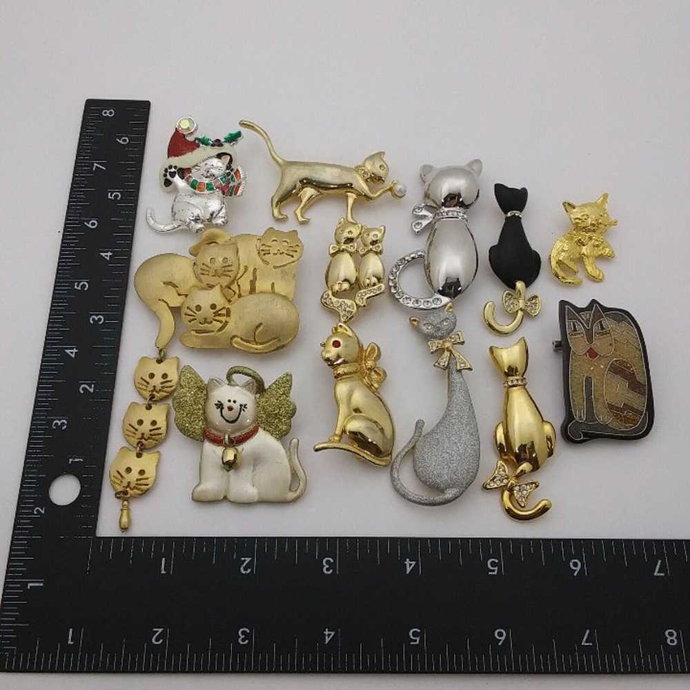 huge lot of vintage costume jewelry cat pin brooch - image 11