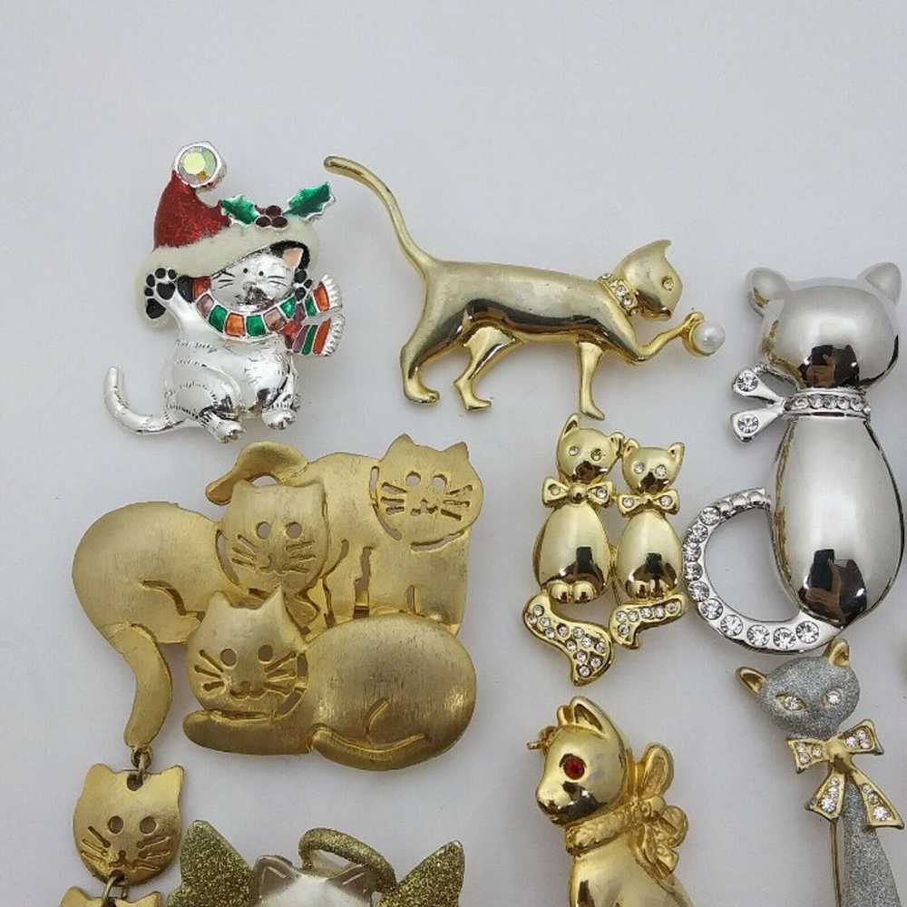 huge lot of vintage costume jewelry cat pin brooch - image 2