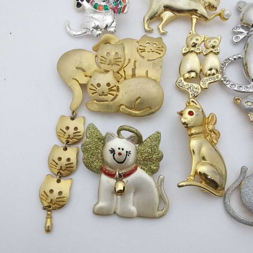 huge lot of vintage costume jewelry cat pin brooch - image 3