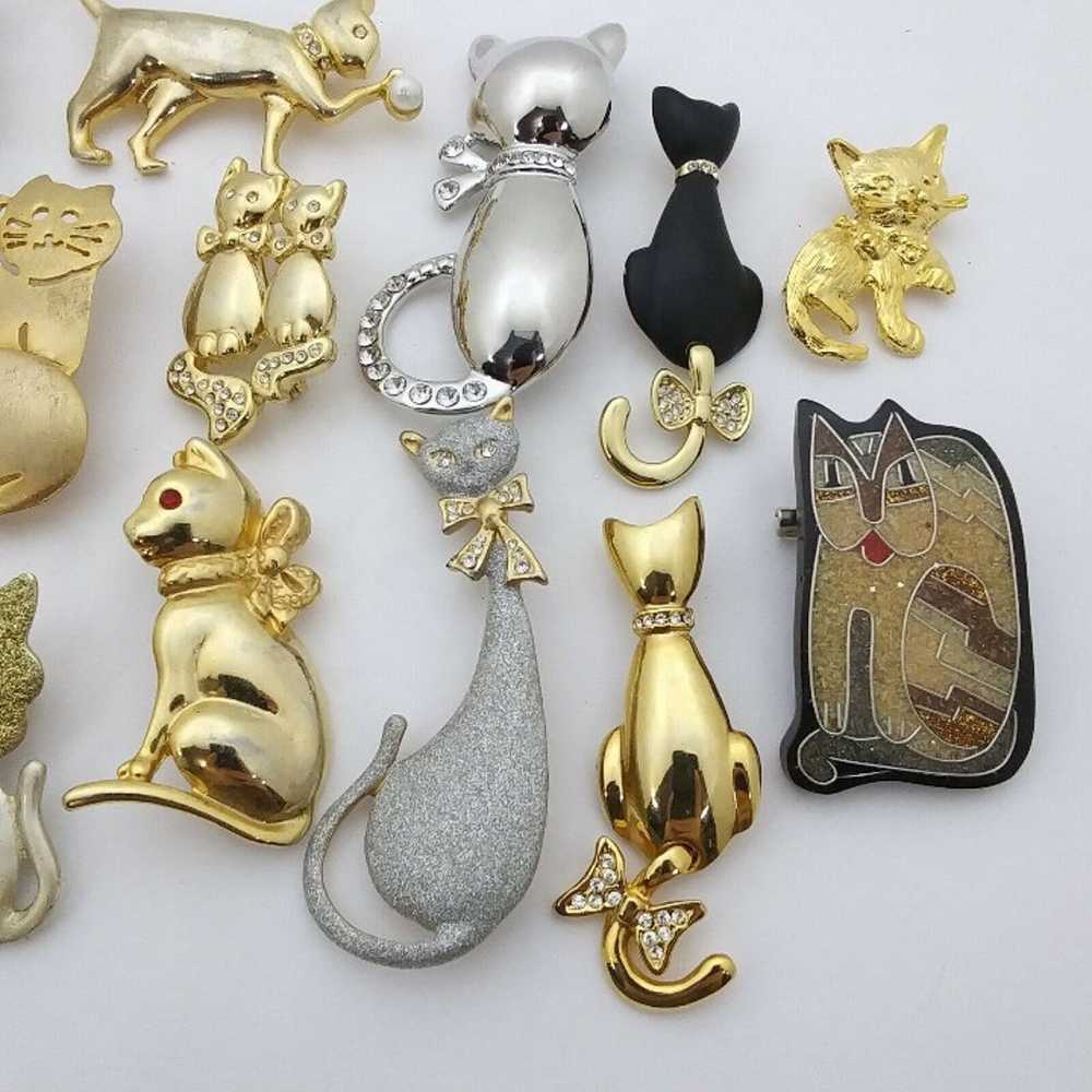 huge lot of vintage costume jewelry cat pin brooch - image 4