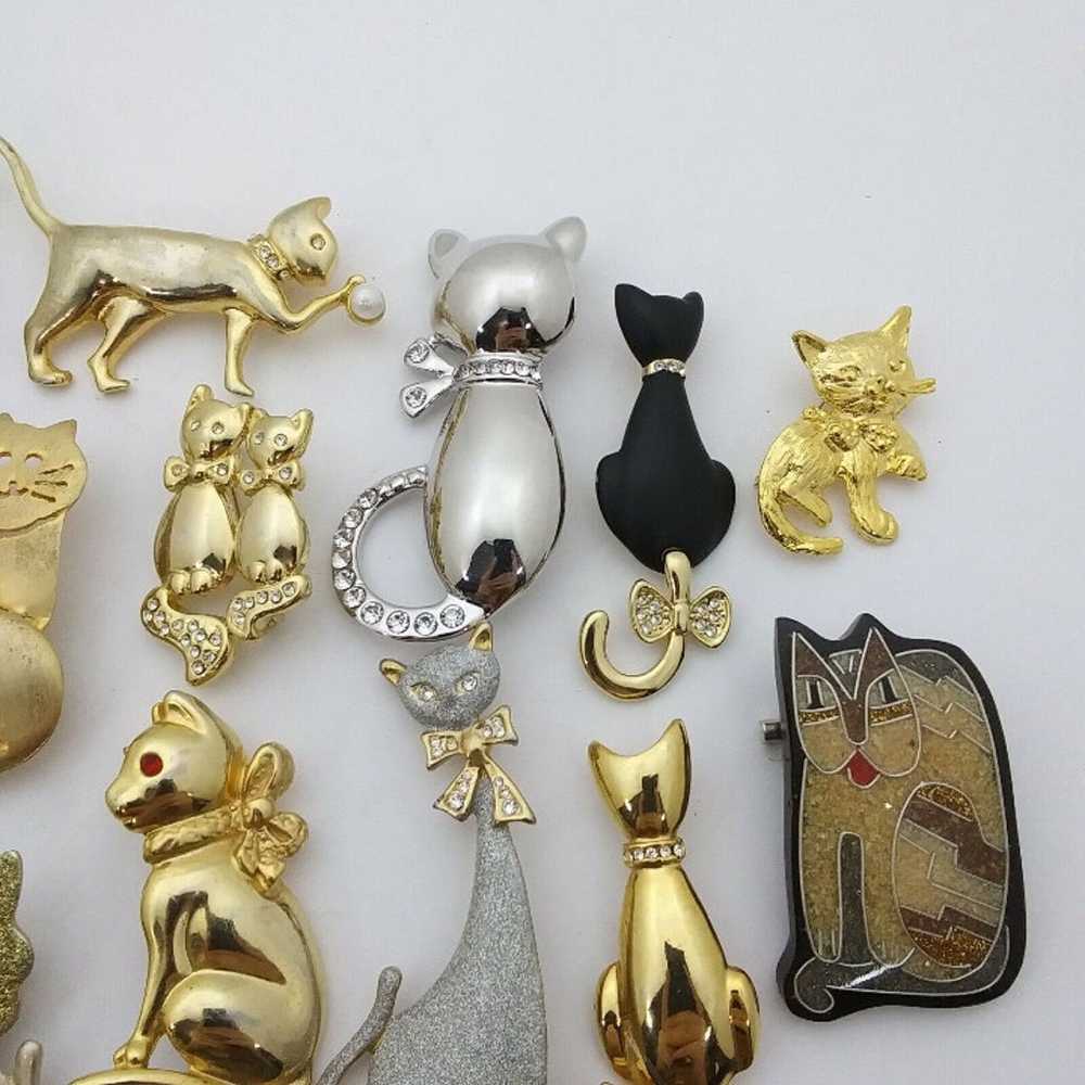 huge lot of vintage costume jewelry cat pin brooch - image 5