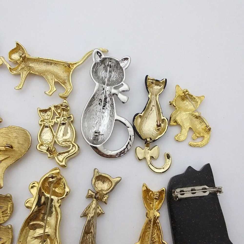 huge lot of vintage costume jewelry cat pin brooch - image 8