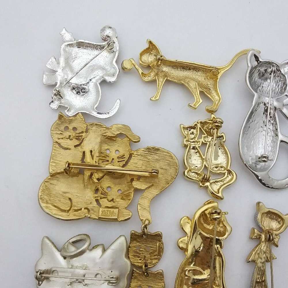 huge lot of vintage costume jewelry cat pin brooch - image 9