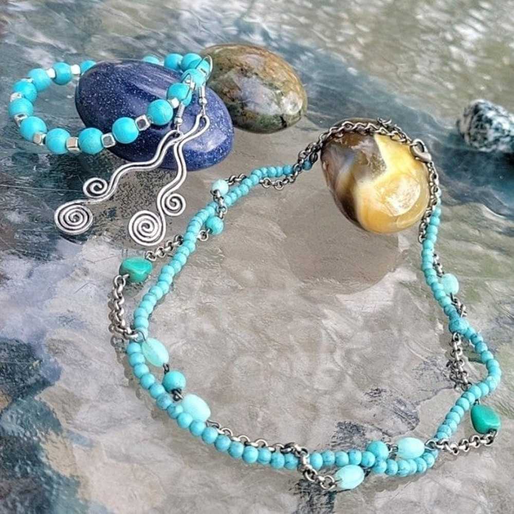 "Liquid Stone" Jewelry Set of Turquoise & Silver … - image 10