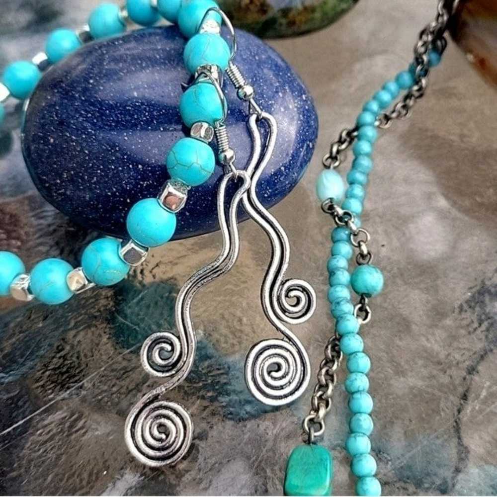 "Liquid Stone" Jewelry Set of Turquoise & Silver … - image 11