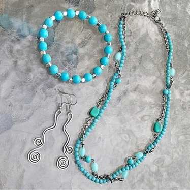 "Liquid Stone" Jewelry Set of Turquoise & Silver … - image 1