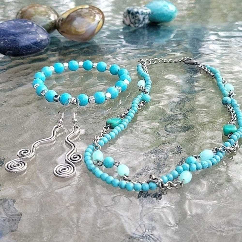 "Liquid Stone" Jewelry Set of Turquoise & Silver … - image 2