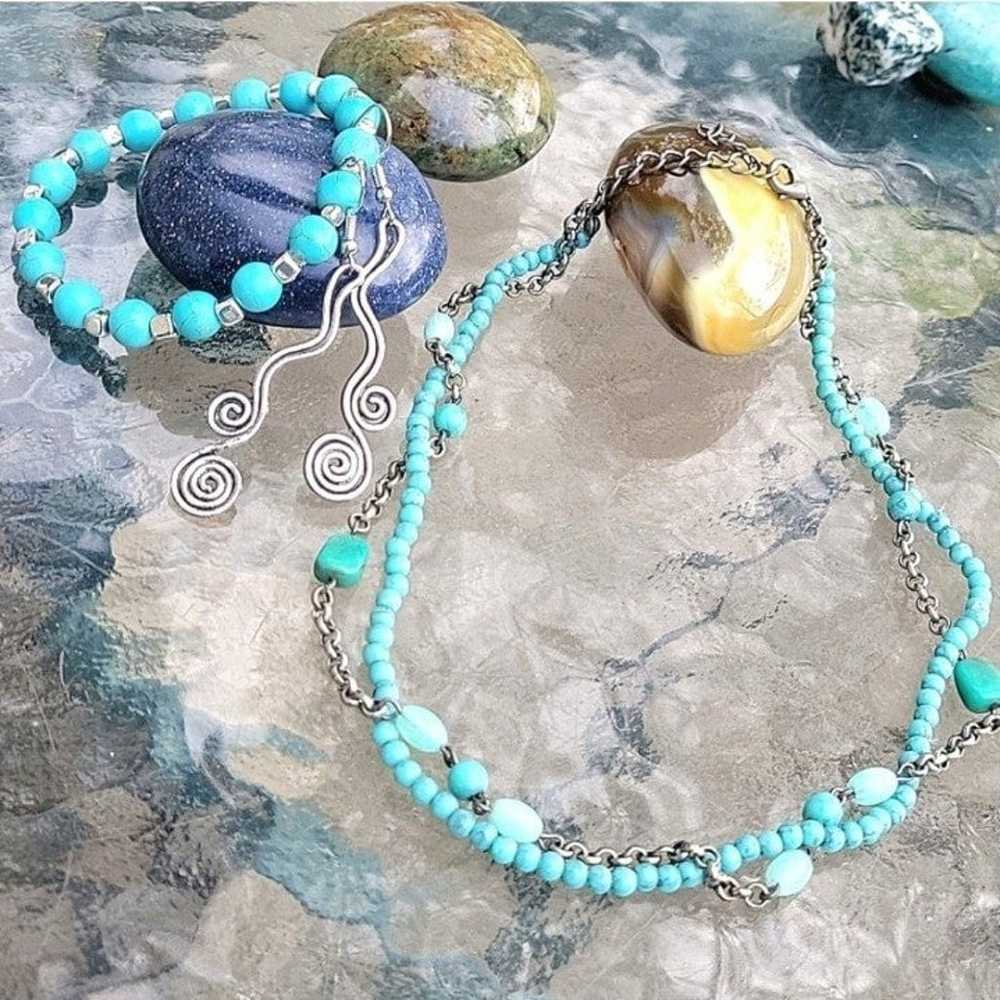 "Liquid Stone" Jewelry Set of Turquoise & Silver … - image 3