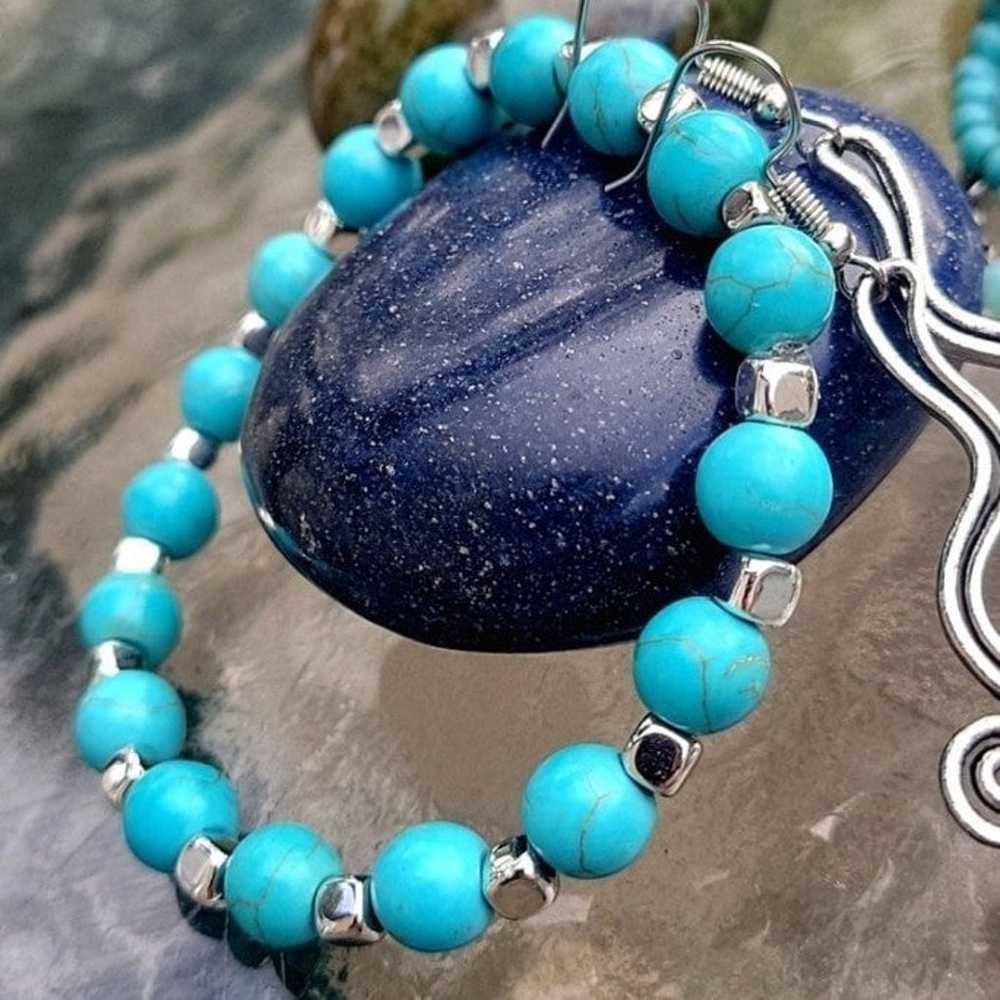 "Liquid Stone" Jewelry Set of Turquoise & Silver … - image 7