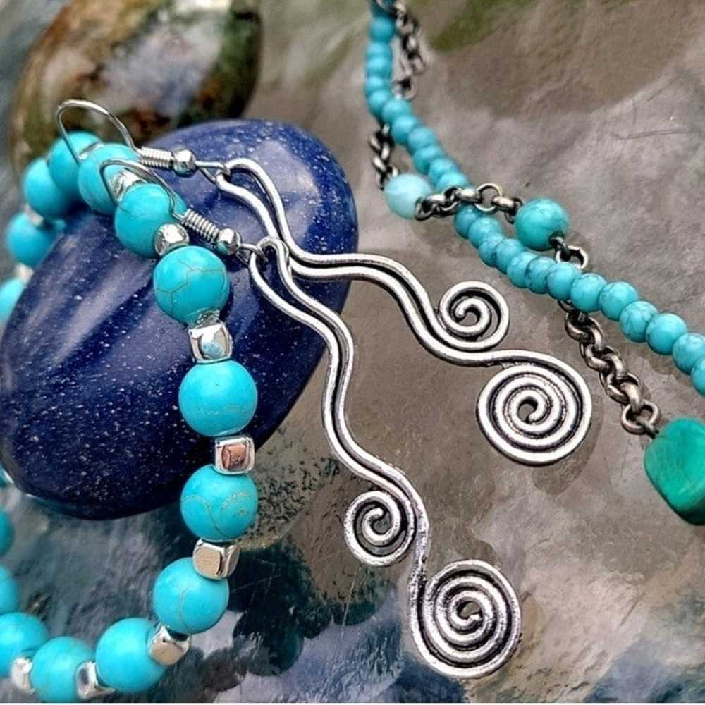 "Liquid Stone" Jewelry Set of Turquoise & Silver … - image 8