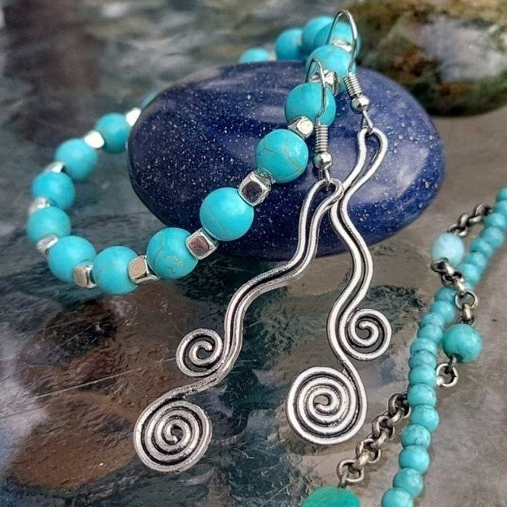 "Liquid Stone" Jewelry Set of Turquoise & Silver … - image 9