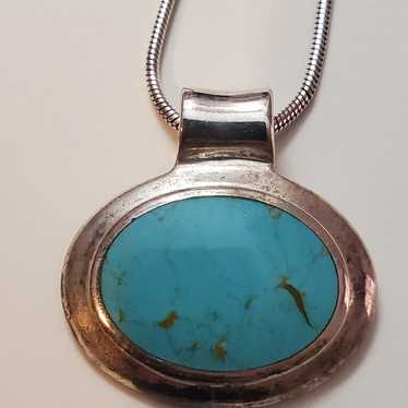Beautiful Vintage Turquoise Sterling Silver Penda… - image 1